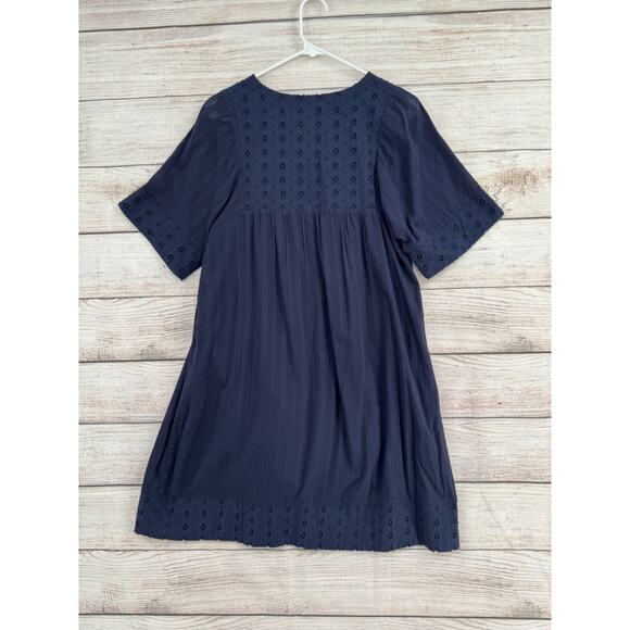 Boden Embroidered V-Neck Shirt Dress Women's Size 4 Navy Blue - Picture 2 of 11